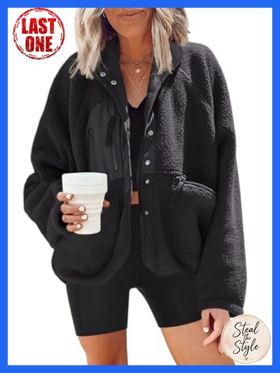 Jackets & Blazers - Fuzzy Fleece Jacket Button Down Sherpa Oversized Warm Winter Coat